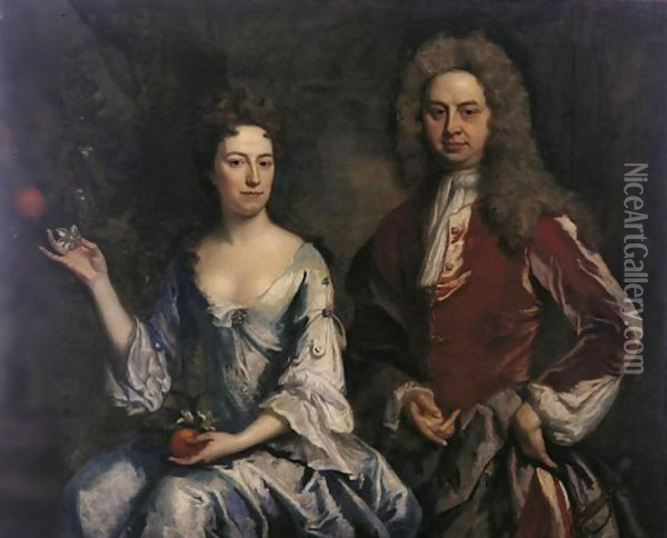 Portrait Of A Lady And A Gentleman Oil Painting - Jonathan Richardson