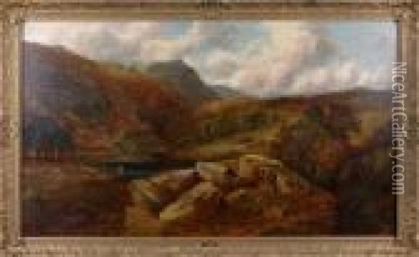 The Trossachs, Stirlingshire, Scotland With Figures In The Foreground. Oil Painting - Edmund John Niemann, Snr.