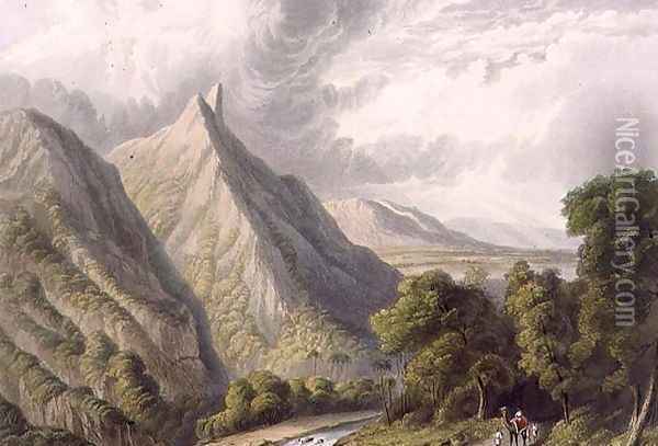 View in the Bore Ghaut, engraved by T. Fielding and coloured by J.B. Hogarth, 1803 Oil Painting - William Westall