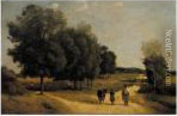 Carrefour Dans La Campagne (environs De Marcoussis) Oil Painting - Jean-Baptiste-Camille Corot