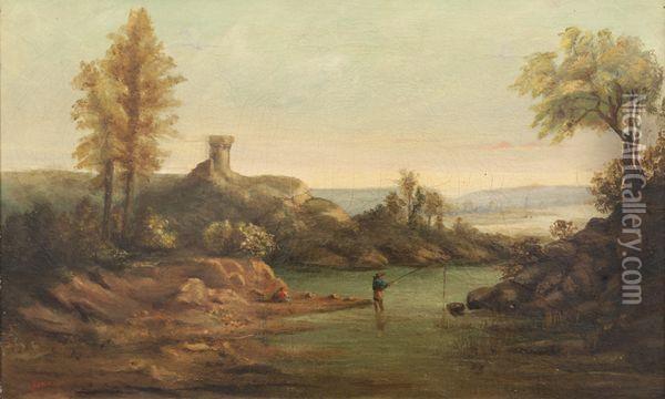 Pecheur En Bord De Riviere Oil Painting - Adolphe Appian