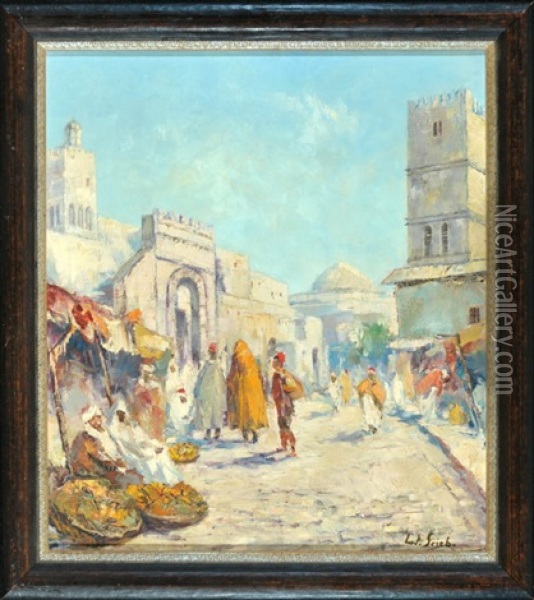 Orientalische Strasen- Und Marktszene Oil Painting - Ludwig Grieb