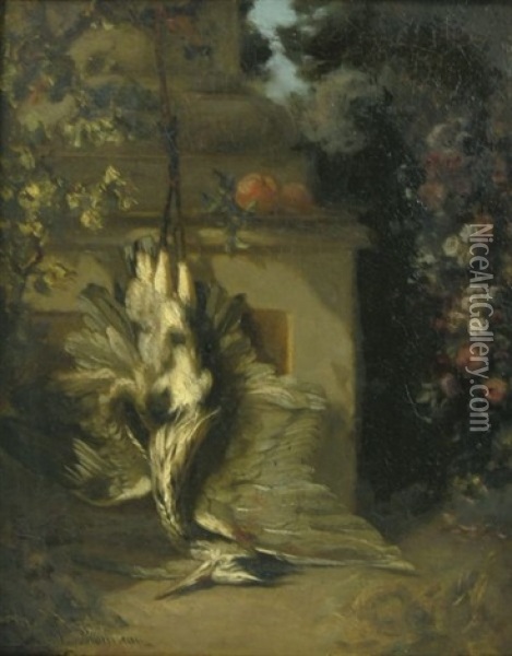 Nature Morte Au Heron Dans Un Jardin Fleuri Oil Painting - Philippe Rousseau