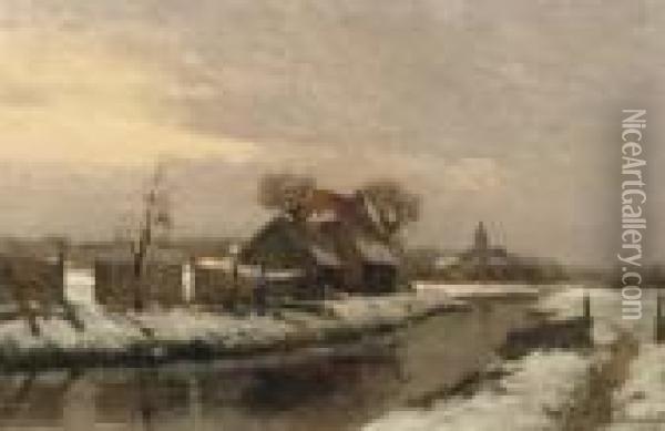 Broeksloot Bij Rijswijk: Working Near A Quiet River Oil Painting - Gerardus Johannes Delfgaauw