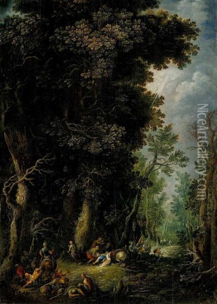 Waldlandschaft Mit Der Bekehrung Des Paulus Oil Painting - Johannes Jacob Hartmann