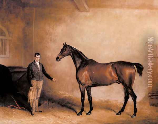 Mr. C. N. Hogg's Claxton and a Groom in a Stable Oil Painting - John Snr Ferneley