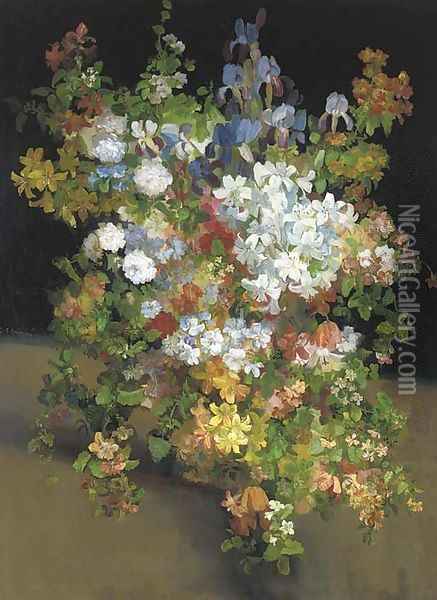 A large bouquet of summer flowers Oil Painting - Josef Konecny