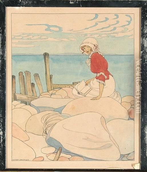 A Young Woman Sitting On A Jetty Oil Painting - Gerda Wegener
