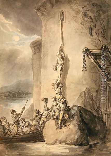 A Military Escapade, c.1794 Oil Painting - Thomas Rowlandson