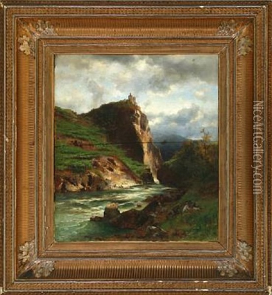 Zenoburg Bei Meran Oil Painting - Eduard Peithner Ritter von Lichtenfels