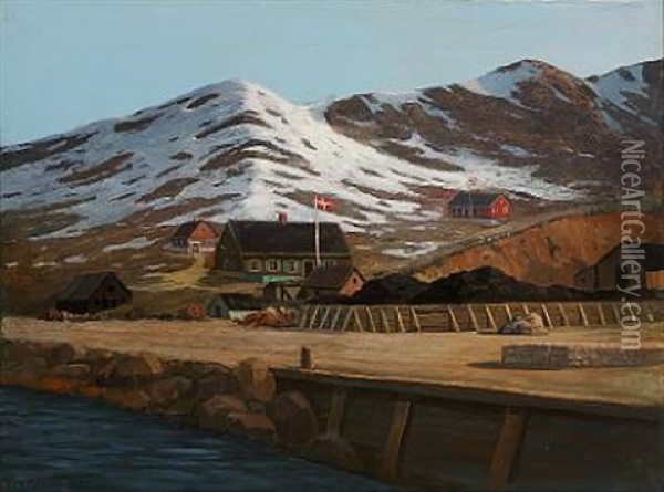 At The Cryolite Work In Ivittuut, Greenland Oil Painting - Emanuel A. Petersen
