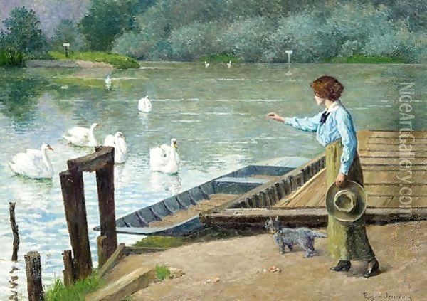 Feeding The Swans Oil Painting - Roger-Joseph Jourdain