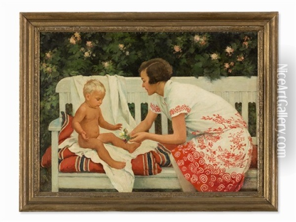 Mother And Child Oil Painting - Hermann Seeger