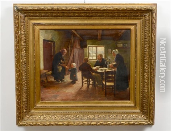 Interior Scene Depicting A Family Oil Painting - David Adolf Constant Artz