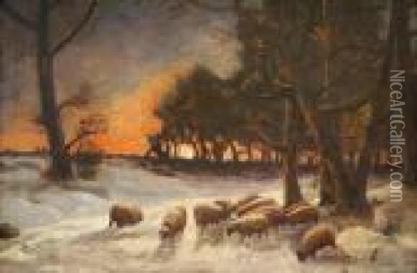 Sheep In Snow Oil Painting - Joseph Farquharson