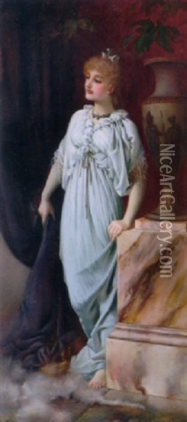 A Classical Maiden Oil Painting - Charles Frederick Lowcock
