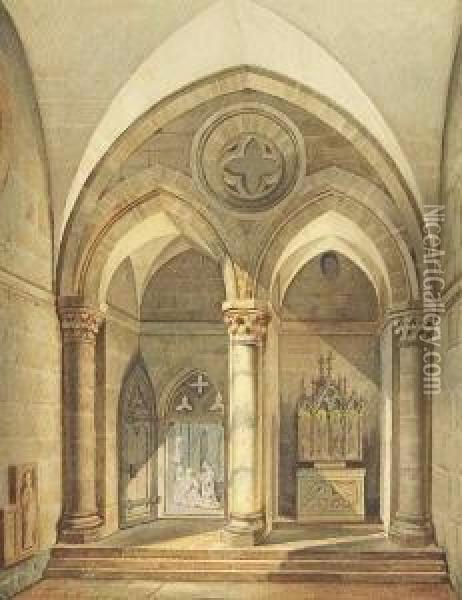 Gotische Klosteranlage Mit Monchen Oil Painting - Ernst Ferdinand Oehme