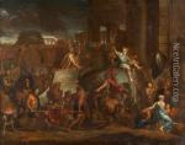 Entrada Triunfal De Alexandre O Grande Em Babilonia Oil Painting - Charles Lebrun