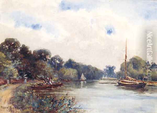 Figures in a Punt on the Thames Oil Painting - Rose Barton