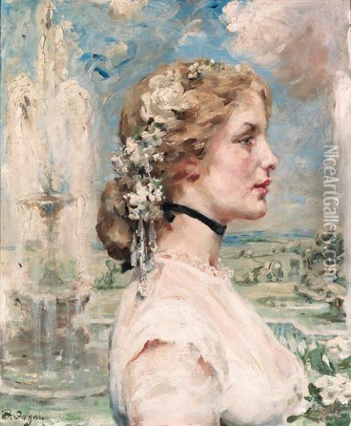 Young Lady In A Garden Oil Painting - Betty Maude Christ. Fagan
