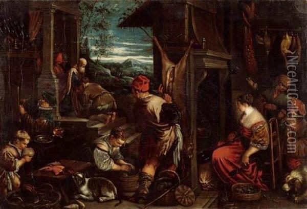 The Return Of The Prodigal Son. Oil Painting - Jacopo Bassano (Jacopo da Ponte)