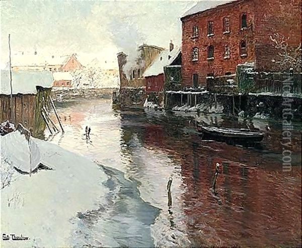 Fabrikker Ved Elven, Kristiania (Factories By The River, Kristiania) Oil Painting - Fritz Thaulow