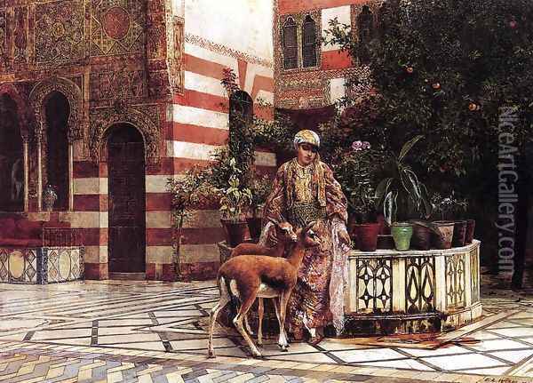 Girl In A Moorish Courtyard Oil Painting - Edwin Lord Weeks