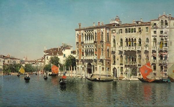 A View Of Palazzo Cavalli And Palazzo Barbaro On The Grand Canal Oil Painting - Martin Rico y Ortega