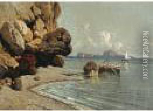 Marina Con Pescatori Di Fronte A Capri Oil Painting - Giuseppe Carelli