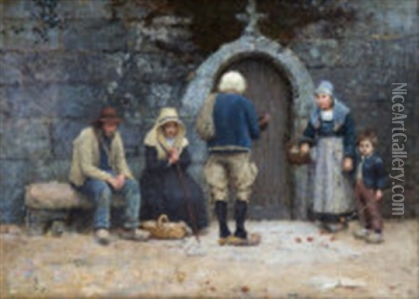 Bretin Peasants At A Convent Door Oil Painting - Nathaniel Hill