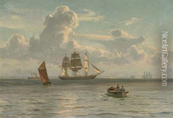 A Danish Barque In The Channel Oil Painting - Vilhelm Karl Ferdinand Arnesen