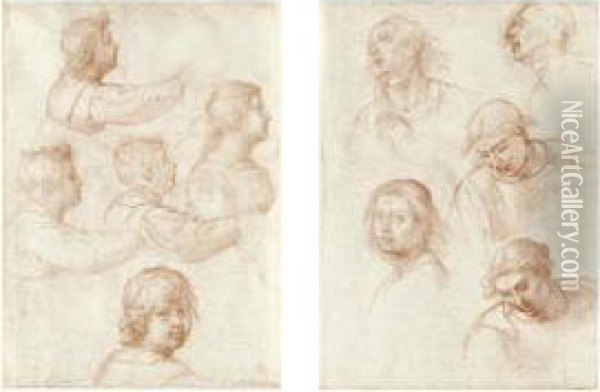 A Double-sided Sheet Of Studies Of Heads Oil Painting - Fra Bartolommeo della Porta