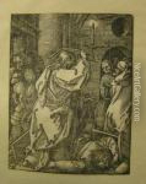 Christ Expulsing The Moneylenders From The Temple. Oil Painting - Albrecht Durer