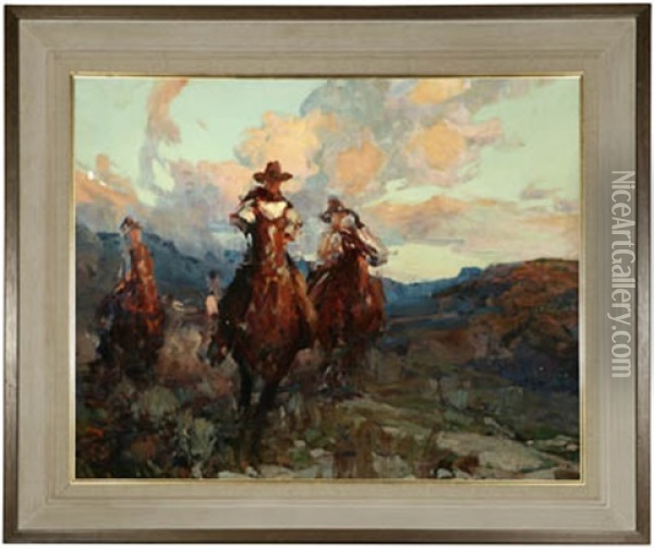 Cowboy Race - Dust Stained Riders (study) Oil Painting - Frank Tenney Johnson