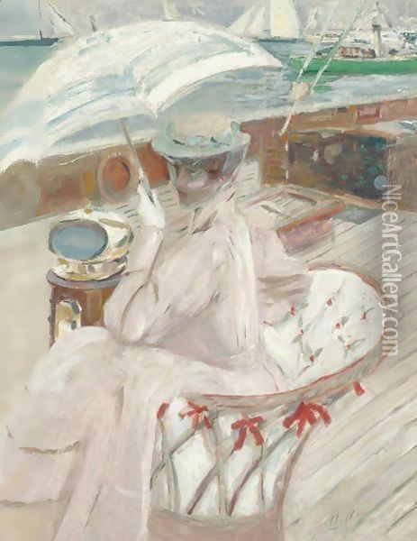 1859 - 1927madame Helleu Sur Son Yacht, L'Etoile Oil Painting - Paul Cesar Helleu