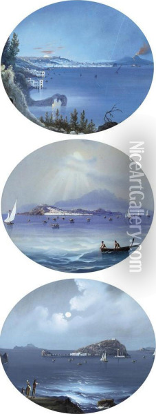 Fishing On The Bay Of Naples Oil Painting - Enrico La Pira