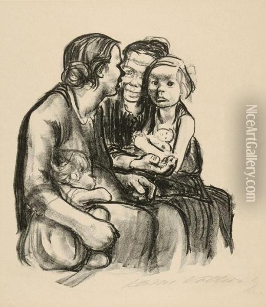 Zweischwatzende Frauen Mit Zwei Kindern Oil Painting - Kathe Kollwitz
