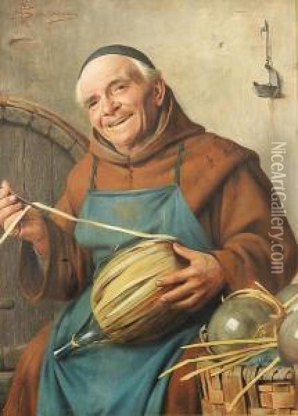 Monk With Wine Bottle Oil Painting - Giovanni Sandrucci