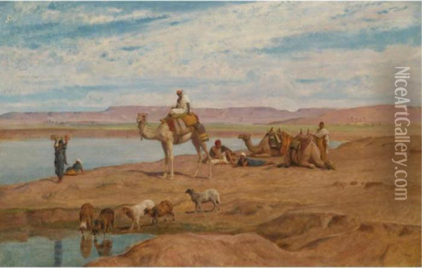 Waiting For The Dahabeyah On The Banks Of The Nile Oil Painting - Frederick Goodall
