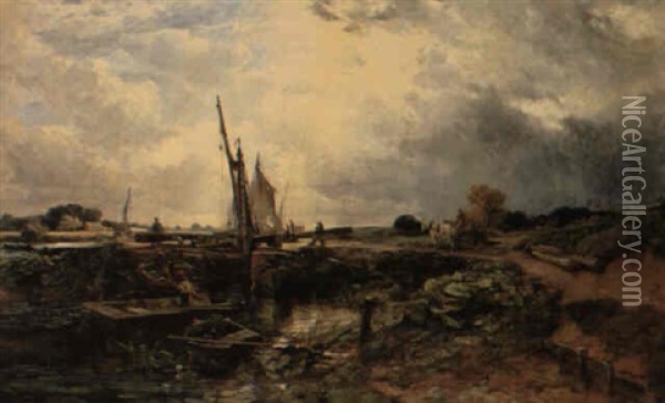 Going Through The Lock Oil Painting - Samuel Bough