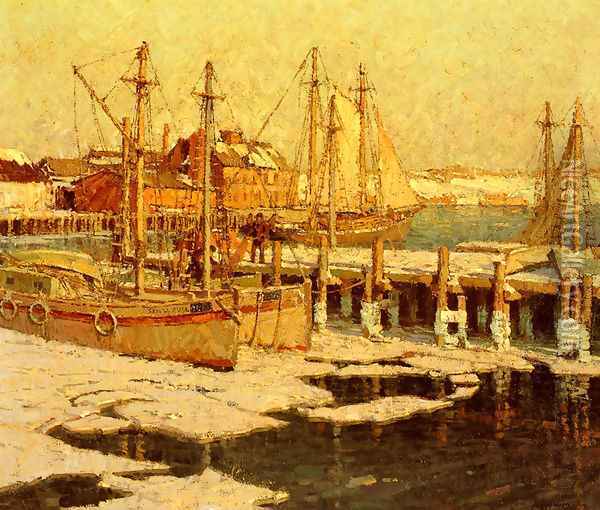 Gloucester Harbor Oil Painting - Frederick John Mulhaupt