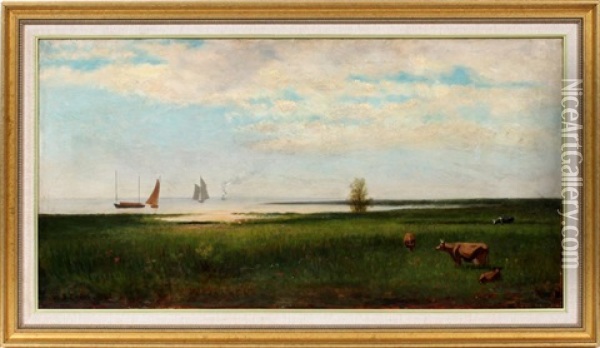Detroit River/windmill Point Oil Painting - William B. Conely