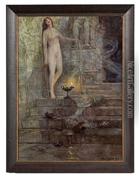Night Scene With Nude Oil Painting - Arthur Vidal Diehl