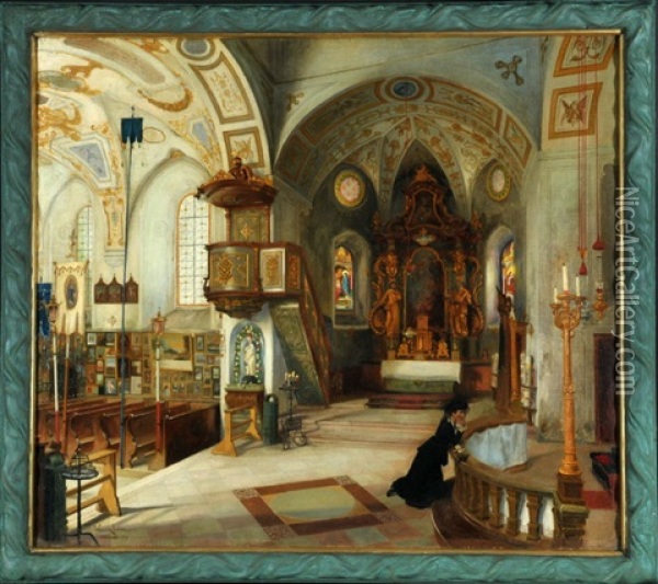 Innenraum Der Wallfahrtskirche Maria Eck (chiemgau) Oil Painting - Wladimir Linde