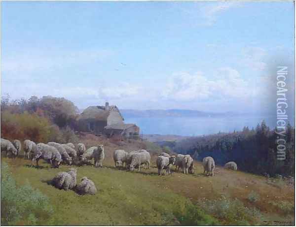 Flock of Sheep at Crabtree Point Oil Painting - Herman Herzog