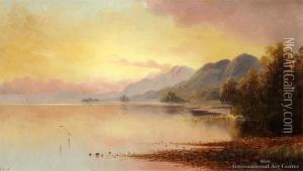 Sunset Coastline Oil Painting - Thomas Reginald Attwood