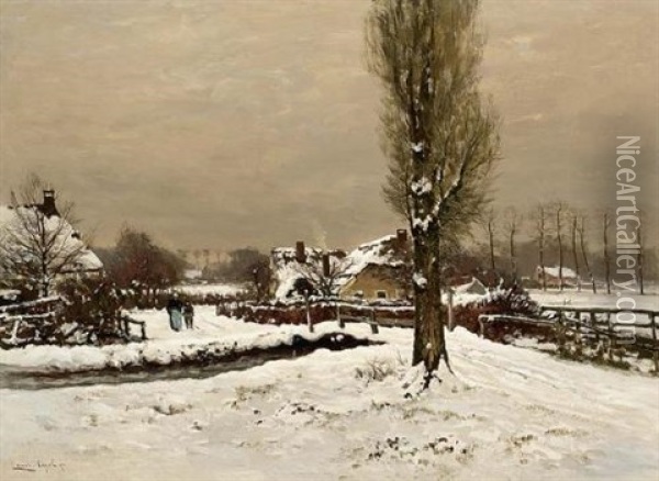 Snow Covered Farms On The Biljoen Estate, Velp Oil Painting - Louis Apol