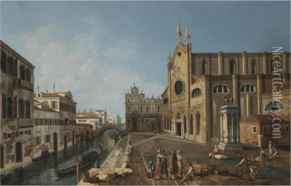 Venice, A View Of The Church Of Santi Giovanni E Paolo And Thestatue Of Colleoni Oil Painting - Giovanni Antonio Boltraffio