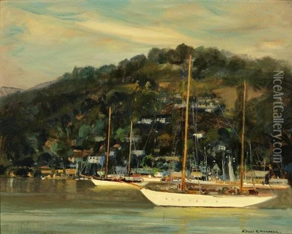San Diego Sailboats (pt. Loma In Background) Oil Painting - Alfred Mitchell