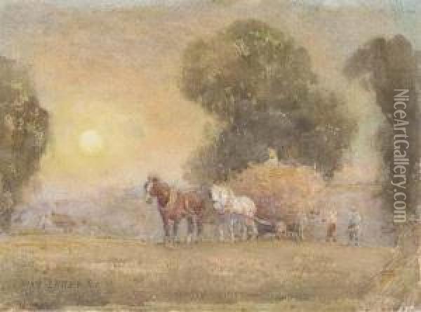 The Hay Wagon Returning Home At Dusk Oil Painting - Max Ludby